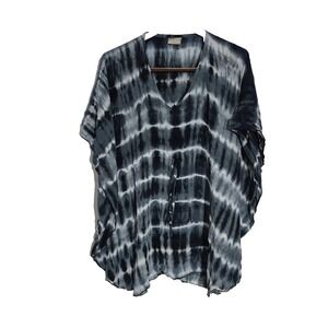 NaPua Collection Honolulu Blouse Womens One Size Blue Tie Dye Kaftan Tunic  Boho